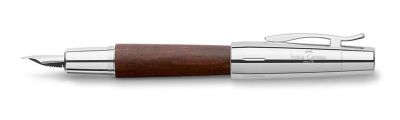 Faber-Castell E-motion chrome/dark brown pearwood fountain pen-Penpunt (M)